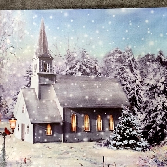 Lighted canvas wall print. Beautiful church on a snowy day. - Picture 5 of 10